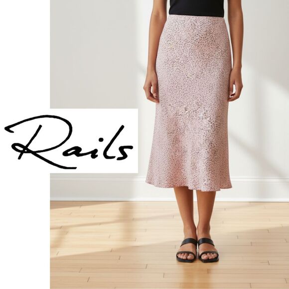 Rails Skirt I Women's Small I Anya Midi I Pink Blush Black Rose Spotted Lined - Picture 1 of 7